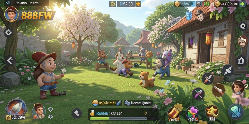 Screenshot gameplay <strong>888FW</strong> menampilkan antarmuka yang cerah dan menghibur.