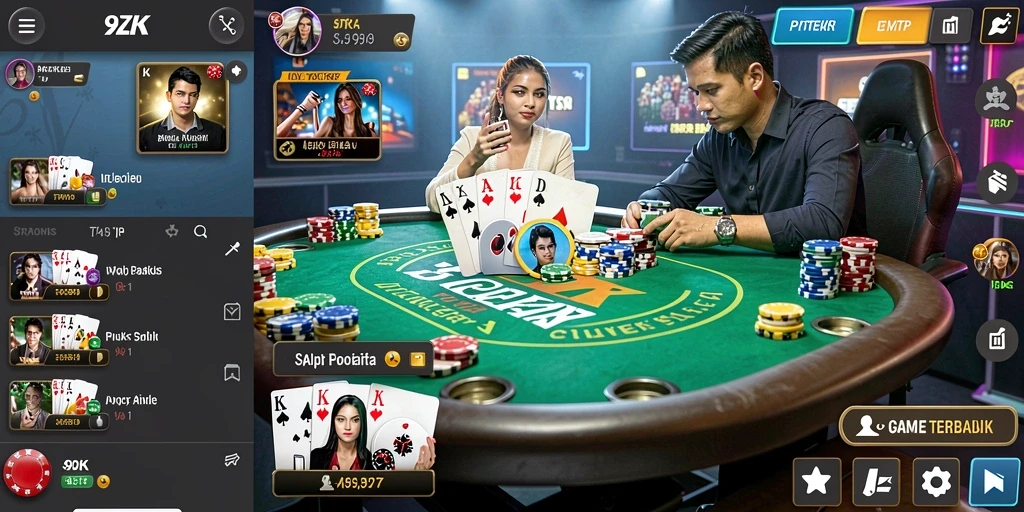 Gameplay Poker intens di 9ZK dengan grafis yang menawan.