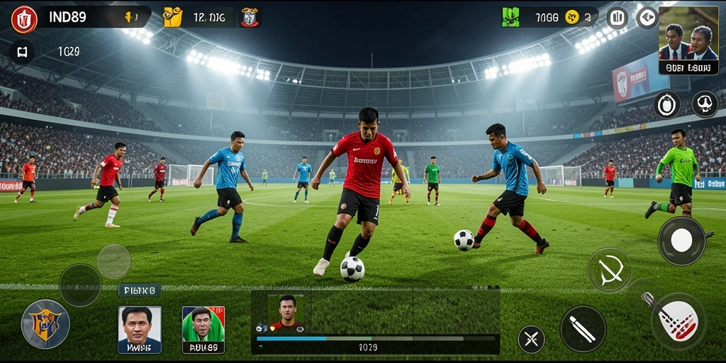 Tampilan gameplay seru dari IND89 dengan aksi sepak bola nyata.