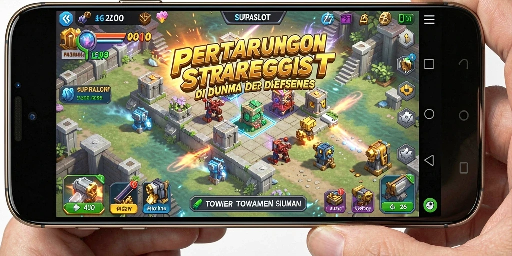 Gameplay seru dalam SUPRASLOT dengan strategi menara pertahanan.